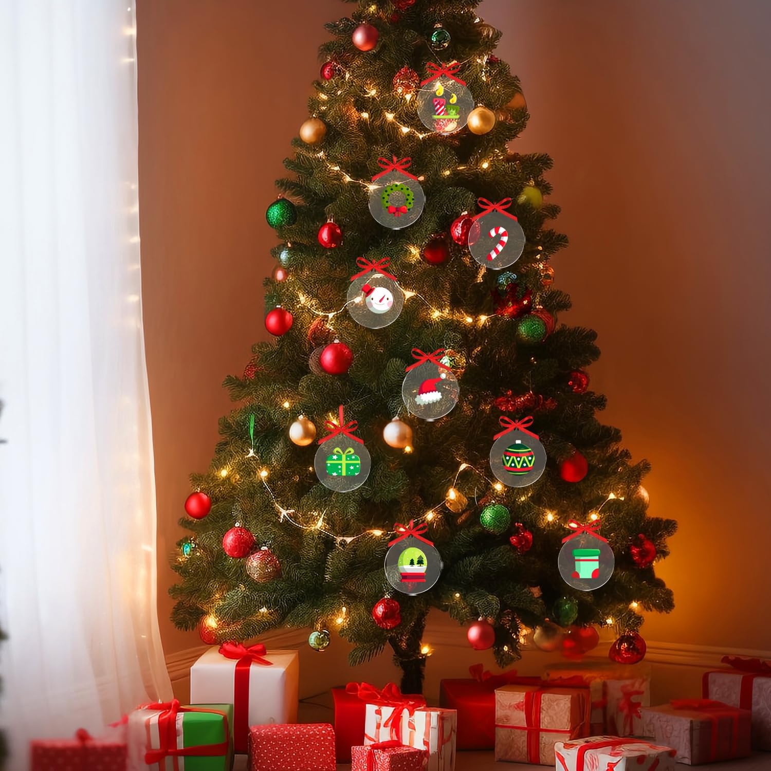 50 adornos circulares de acrílico transparente para el árbol de Navidad, adornos de Navidad transparentes, adornos de Navidad en blanco, adornos de