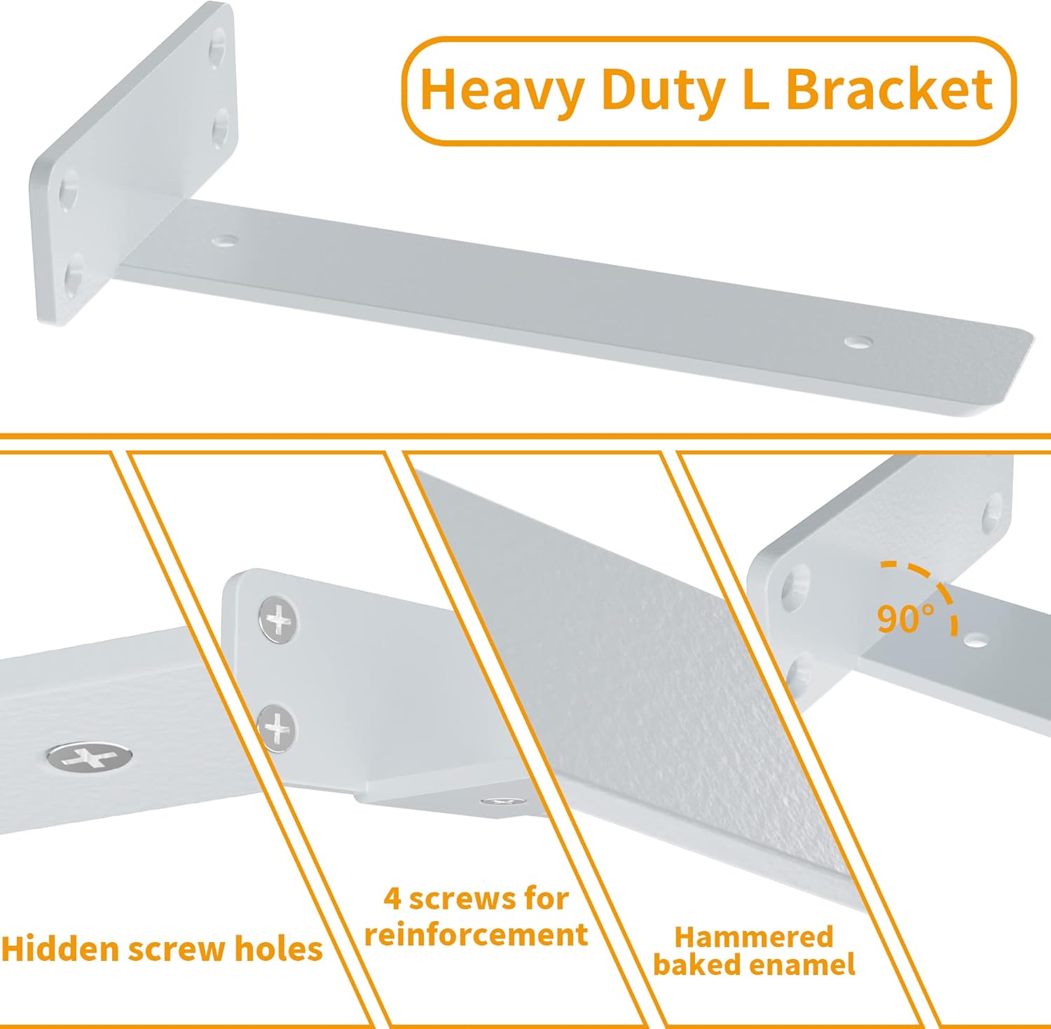 ZGO Soportes de estante flotantes, soportes de estante resistentes, soportes en L de metal blanco para estantes, soportes de pared para estantes,