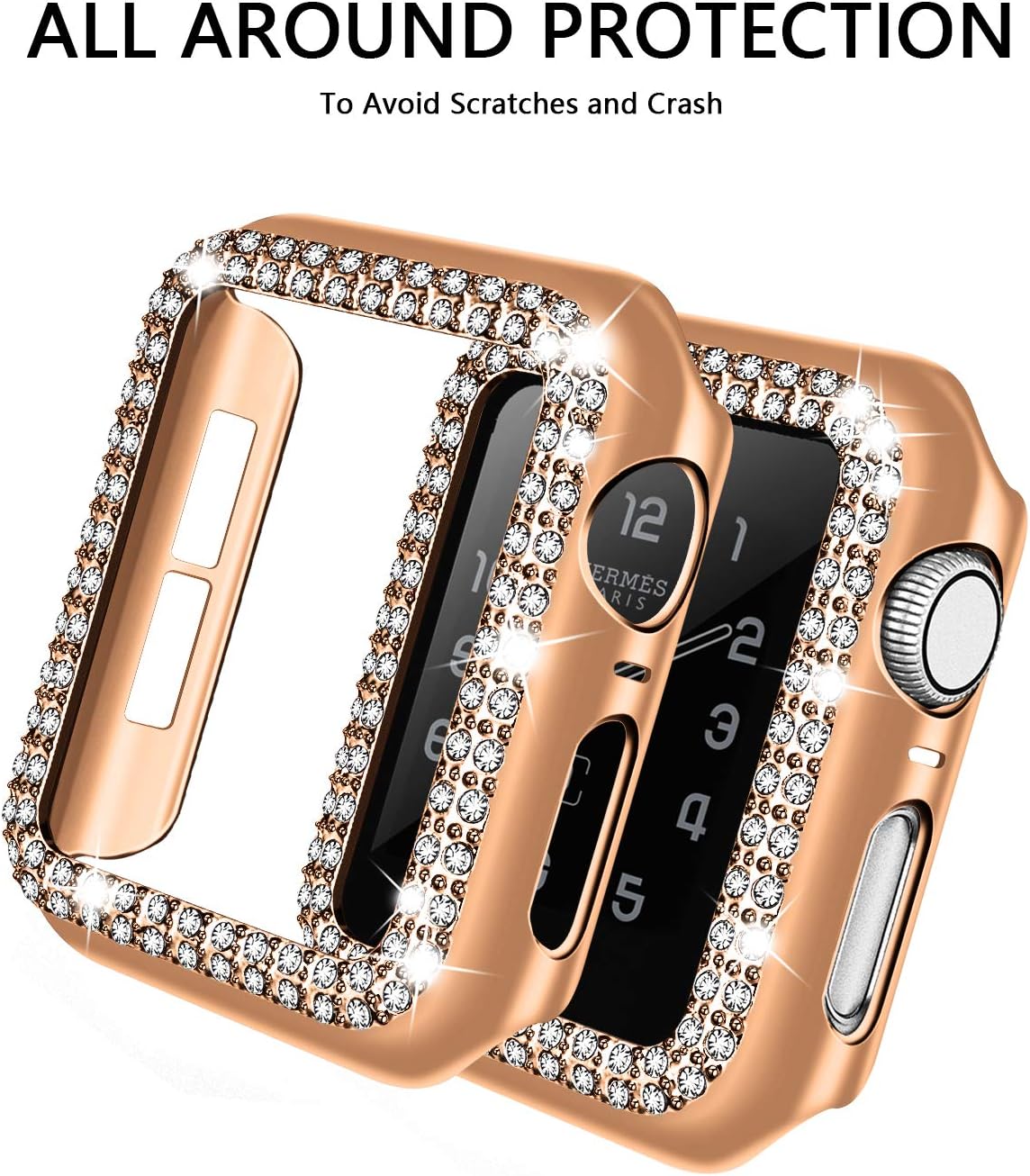 adepoy – Carcasa para Apple Watch con protector de pantalla y cristales brillantes, protección completa para iWatch Series 654321 SE