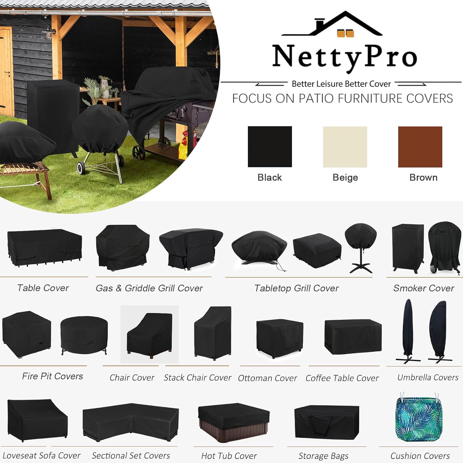 NettyPro Fundas para sillas de patio, impermeables, para muebles de exterior, giratorias, reclinables, mecedoras, para asientos profundos, se adapta