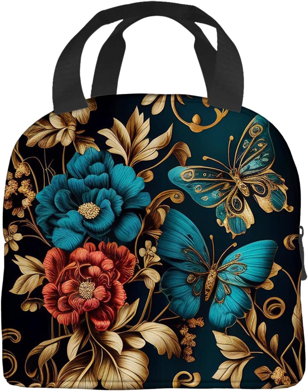 OOZ Lonchera térmica para mujeres y hombres, hermosas flores doradas y mariposas, reutilizable, a prueba de fugas, para el trabajo, oficina, picnic