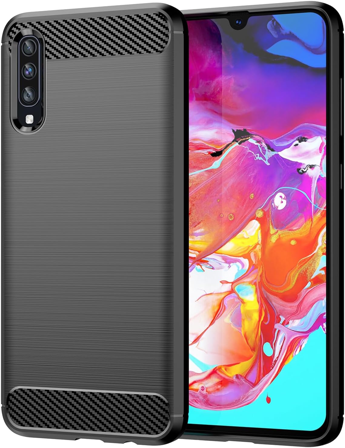 EUAGVQY Para Samsung A70 Galaxy A70 Caso Fibra de Carbono TPU Suave Antideslizante Durable Ligero Funda protectora para Samsung Galaxy A70 (negro)