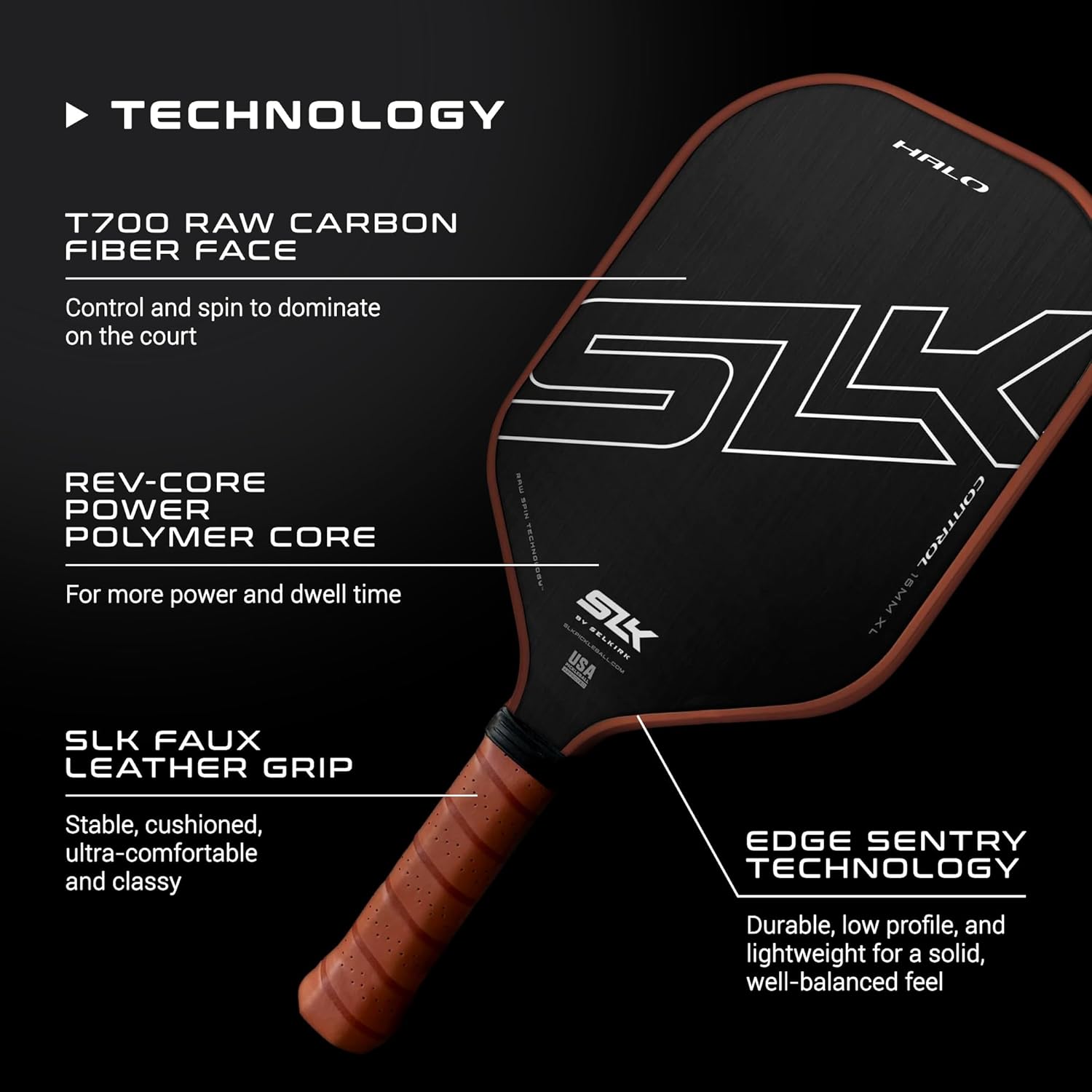 Selkirk SLK 2024 Halo Control y Halo Power Pickleball Paddle  Pala de pickleball de fibra de carbono cruda con un núcleo de polímero de potencia