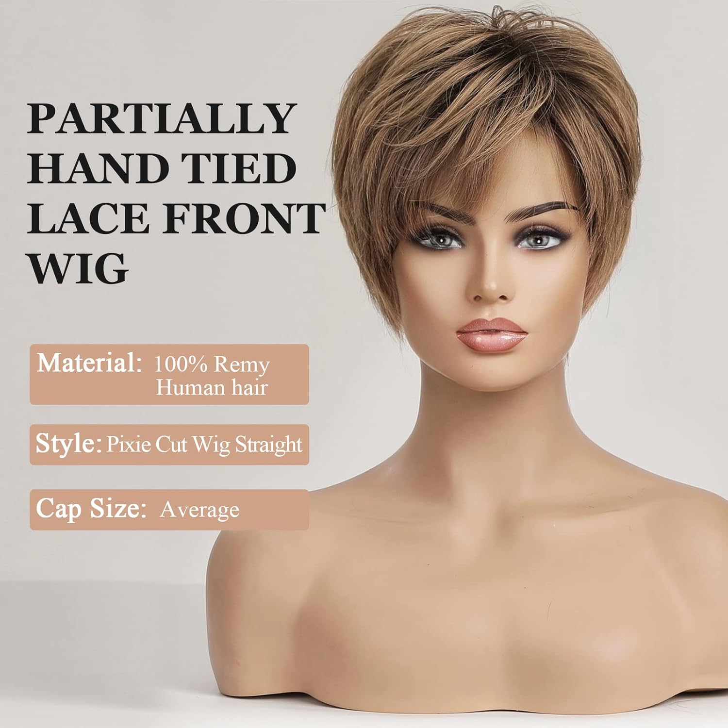 EMMOR Peluca de encaje frontal HD, peluca de cabello humano con flequillo, peluca corta natural en capas, ondulada, diferentes estilos, pelucas