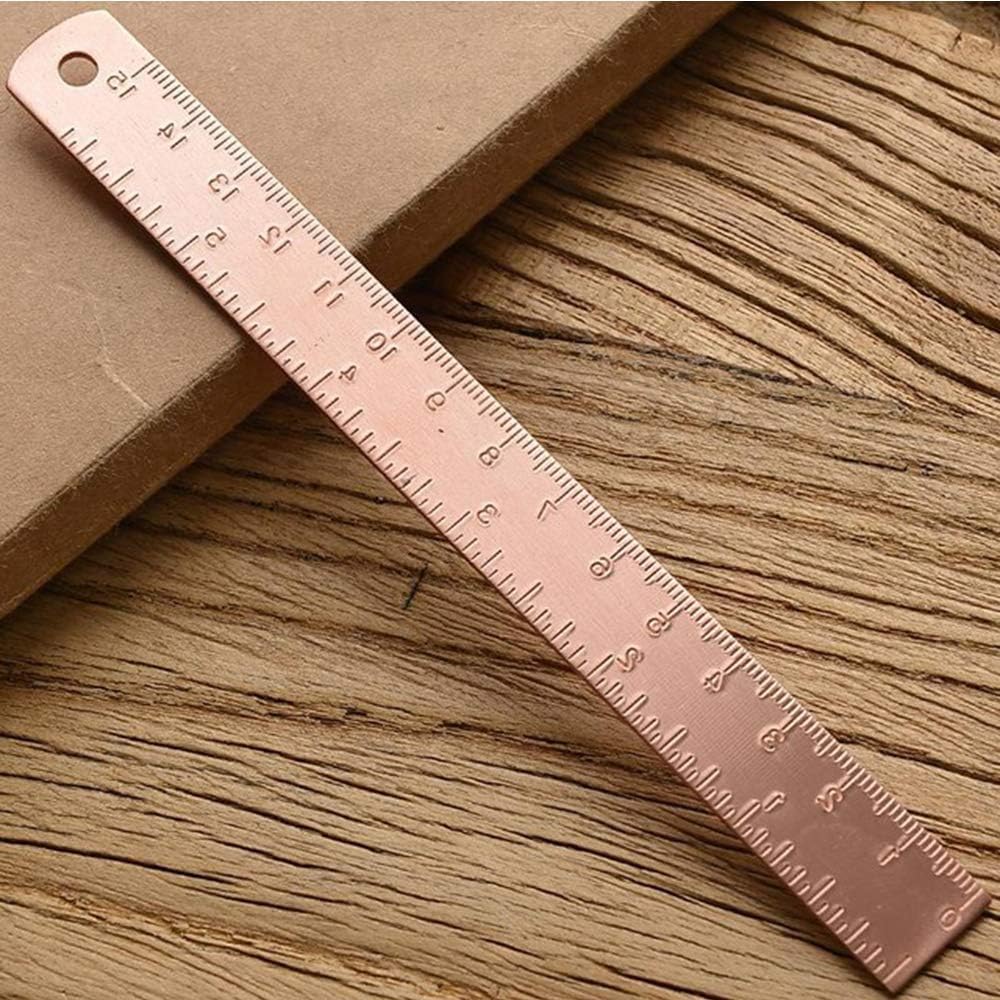 Regla de oro rosa, regla de dibujo de metal, regla recta de latón, regla de medición de aprendizaje unisex, papelería para escuela, oficina,
