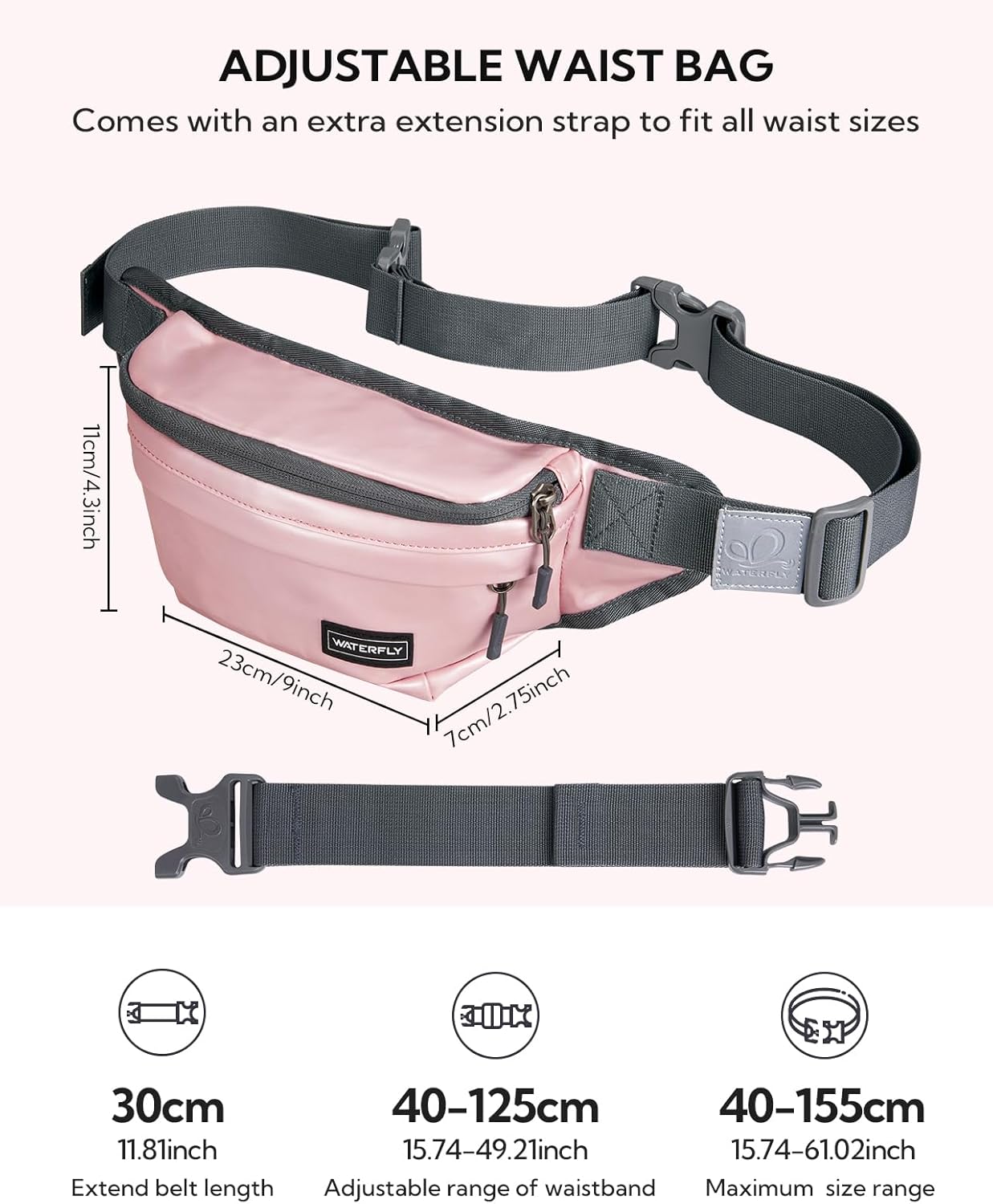 WATERFLY Riñonera Riñonera tu pequeño compañero elegante y resistente al agua para senderismo, caminar, viajar, correa adicional ajustable incluida