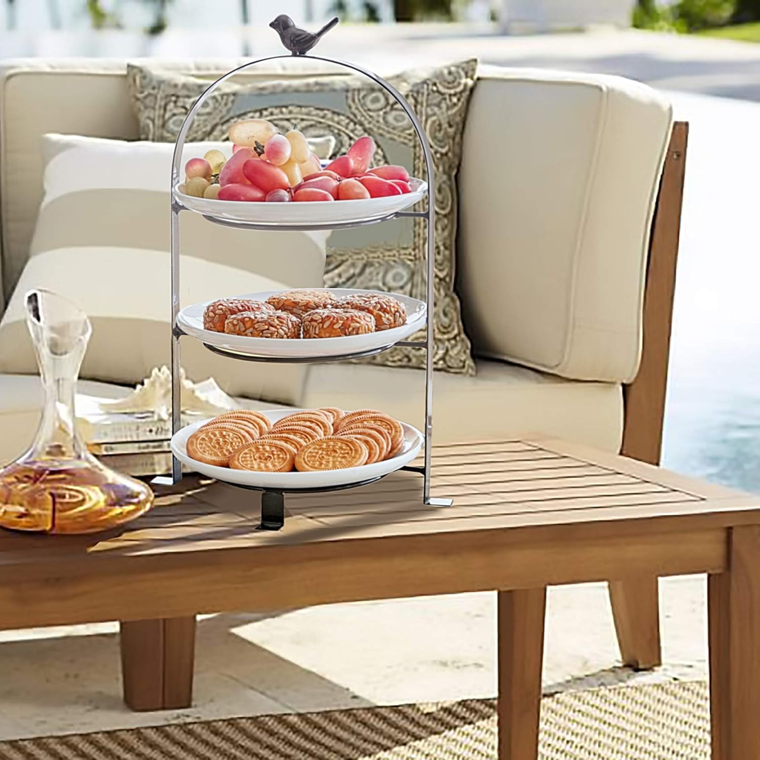 SparkWorks – Soporte para tartas de 3 niveles, bandeja para servir fiesta de té, soporte de postres y cupcakes, soporte de metal escalonado para