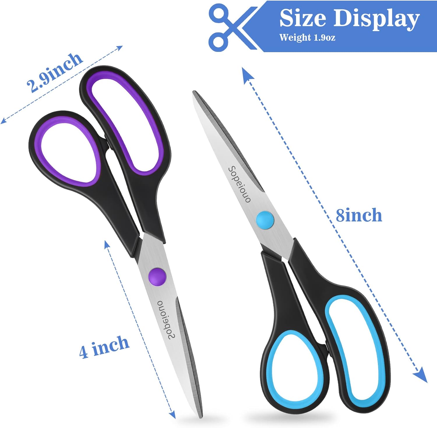 Juego de 24 tijeras de 8 pulgadas, tijeras multiusos de agarre cómodo, tijeras afiladas para oficina, hogar, escuela, manualidades, suministros de