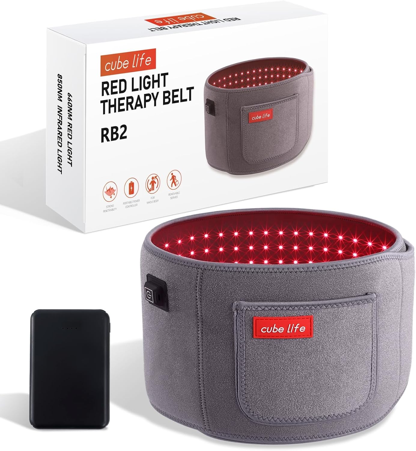 Cinturón de terapia de luz roja, dispositivo de terapia de luz infrarroja con controlador de potencia de 5000 mAh para alivio del dolor muscular de