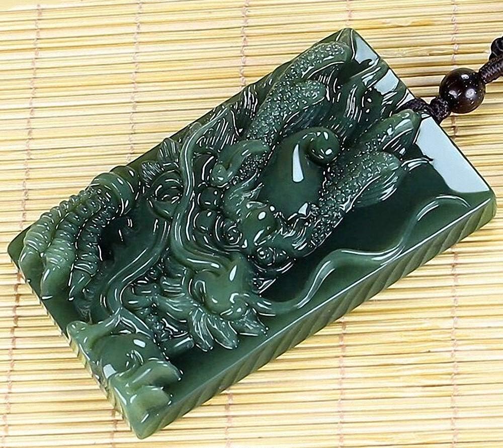 Amuleto colgante de nefrita de jade verde hetiano natural tallado Fengshui zodiaco dragón bestia, Jade, no conocido