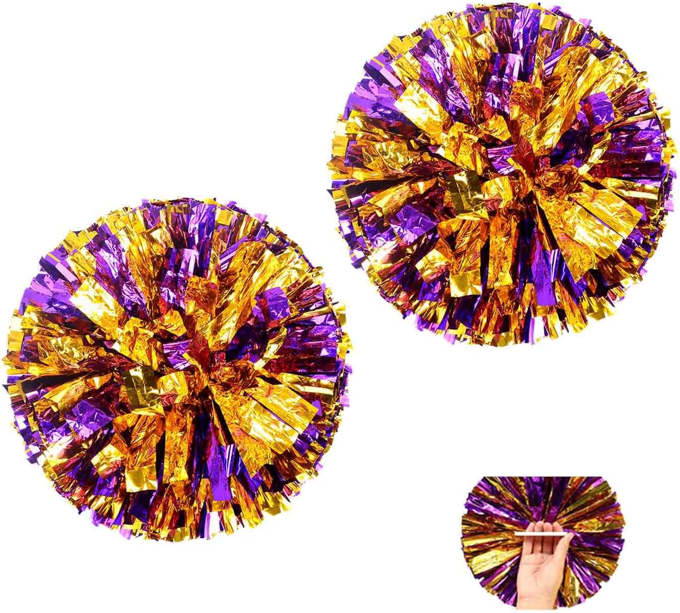 Pompones de animadora para animar el espíritu de equipo deportivo de niños y adultos (12 pulgadas, oro morado)