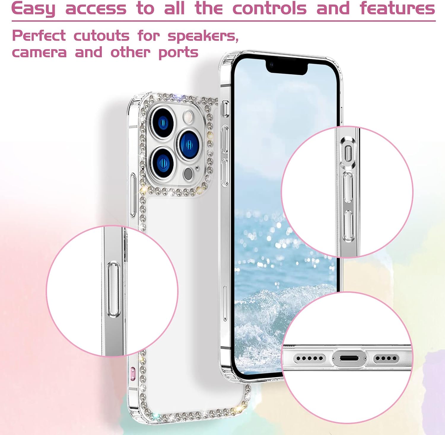 Funda transparente compatible con iPhone XR con diamantes de imitación para niñas y mujeres, diseño de parachoques brillante con purpurina y diseño