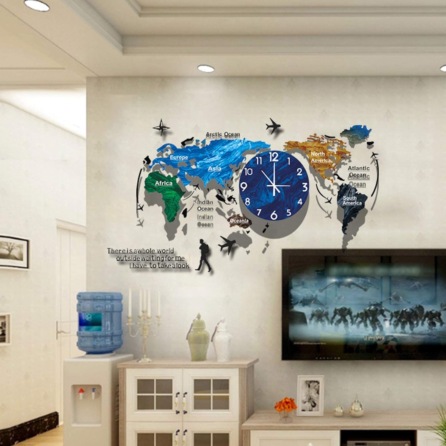 Reloj de pared con mapa del mundo, diseño moderno, pegatinas 3D, reloj colgante grande, mapa del mundo, minimalista, moderno, reloj único minimalista