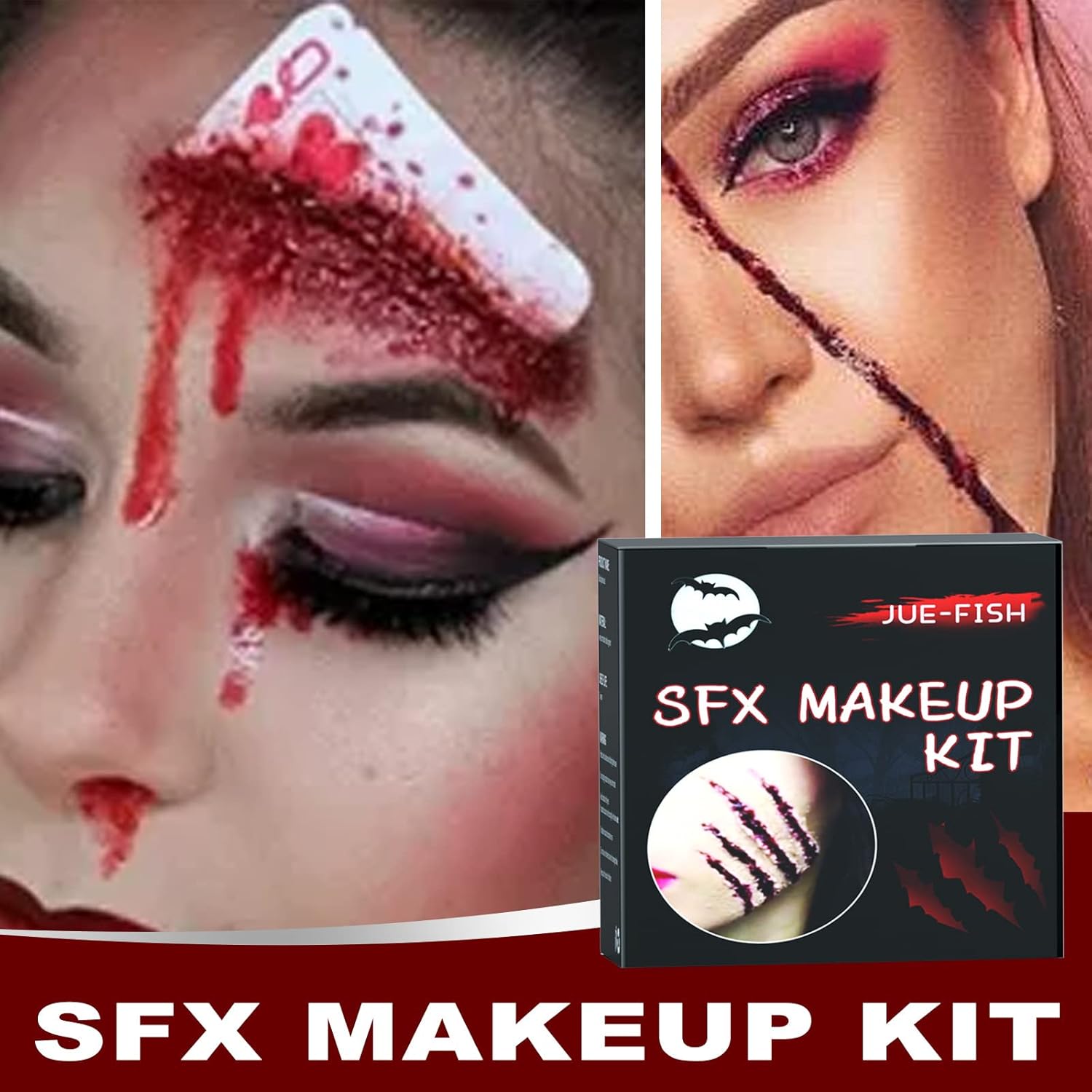 Kit de maquillaje de sangre falsa de Halloween, kit de maquillaje Sfx de Halloween, maquillaje de cara aterradora de Halloween, cicatriz de heridas