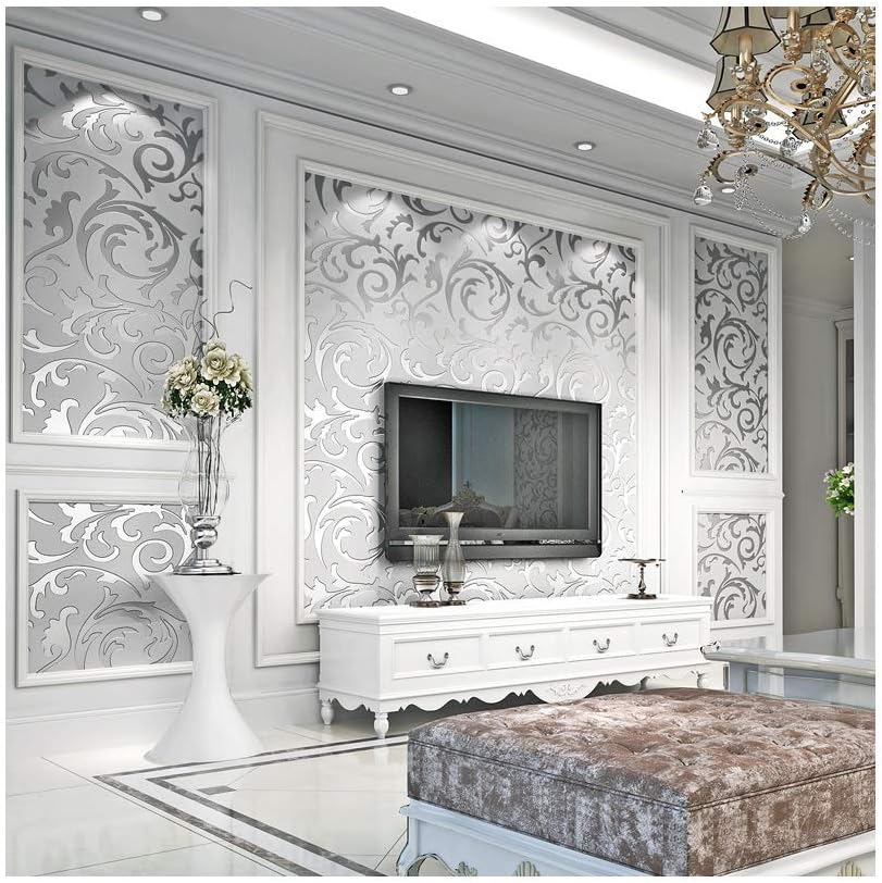 Papel tapiz plateado 3D, no tejido mate, patrón de flores plateadas, papel de pared para decoración del hogar, papel tapiz para sala de estar,