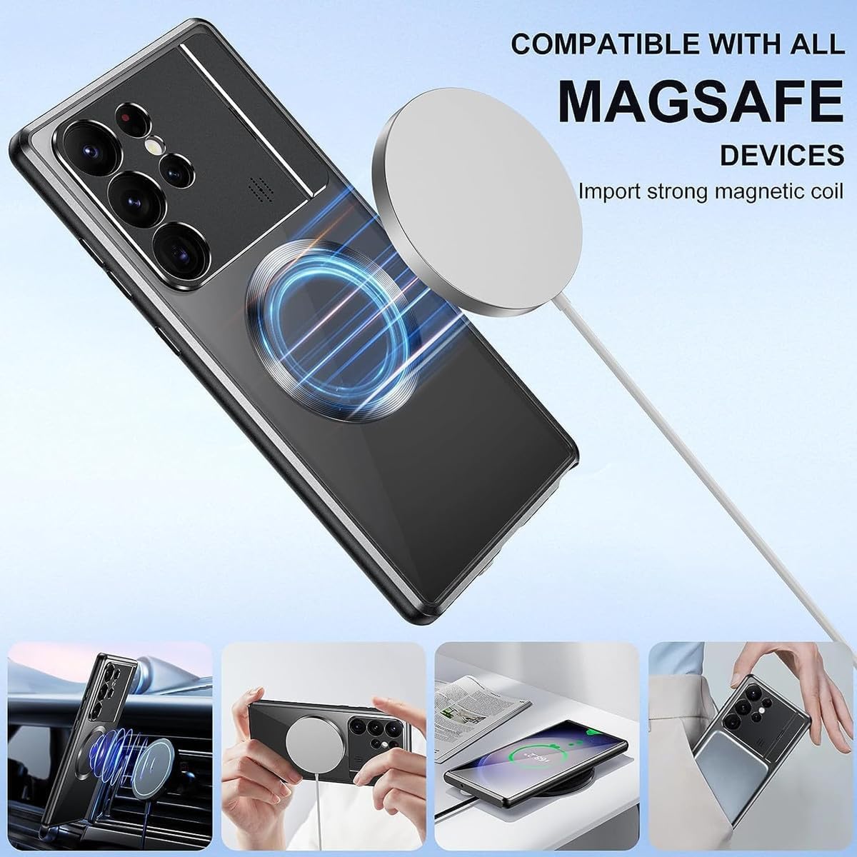 Funda para teléfono Samsung S21S22S23 con soporte plegable de succión ultra magnética, carcasa magnética de metal para ventana grande, carcasa