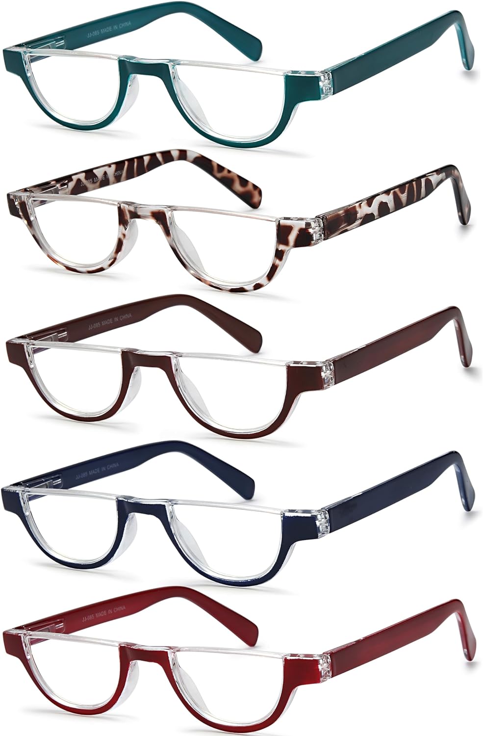 EYEURL Lentes de lectura de medio marco para mujer, paquete de 5 lentes de bloqueo de luz azul, a la moda, sin marco, para mujer, lentes anti rayos