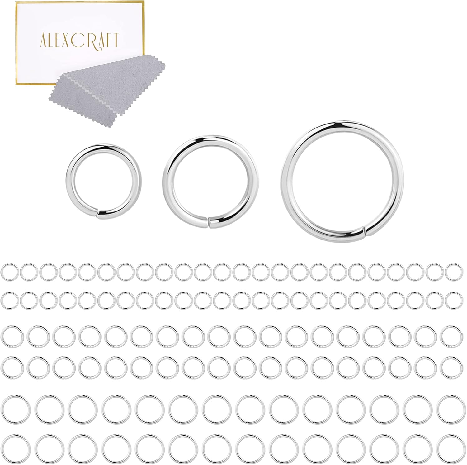 Anillos de plata de ley para hacer joyas de 0.157 in, 0.197 in, 0.236 in, plata de ley 925, anillos de salto abiertos para bricolaje (60 unidades)