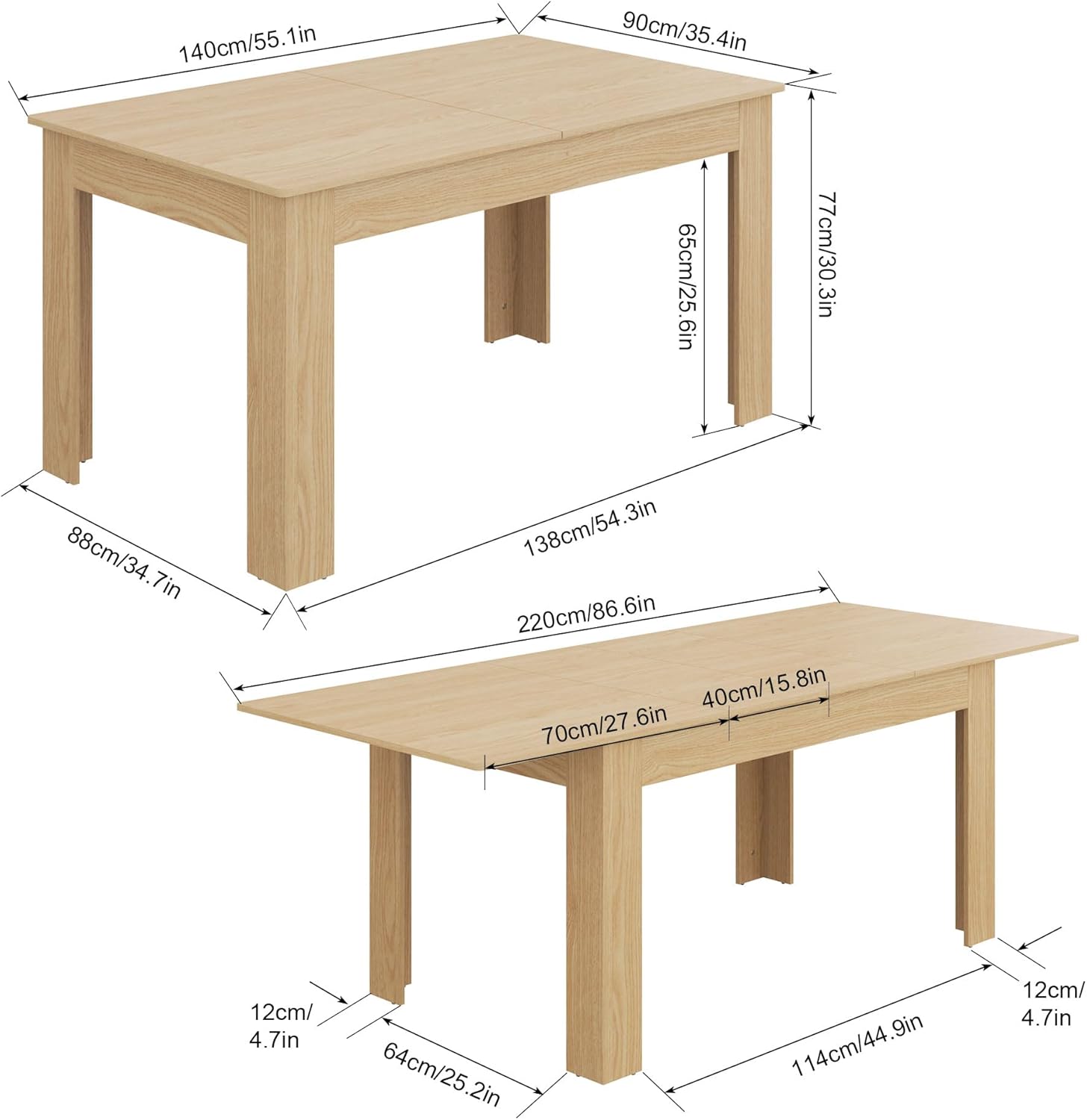 Mesa de comedor extensible para 6 a 10 personas, mesa de comedor de madera, moderna mesa extensible para reuniones, reuniones para cocinas pequeñas,