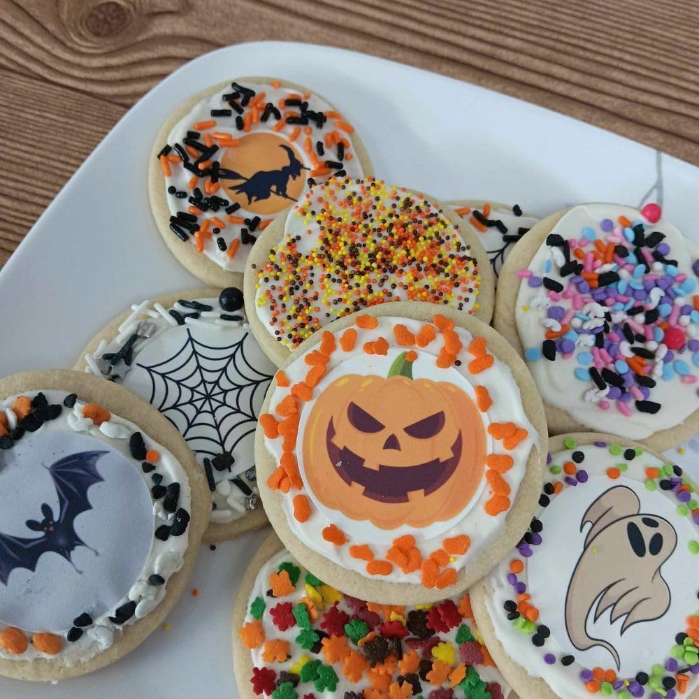 Decoración comestible para cupcakes de Halloween con diseño de bruja (12 unidades)  círculos de glaseado de 2.10 pulgadas para decoración de