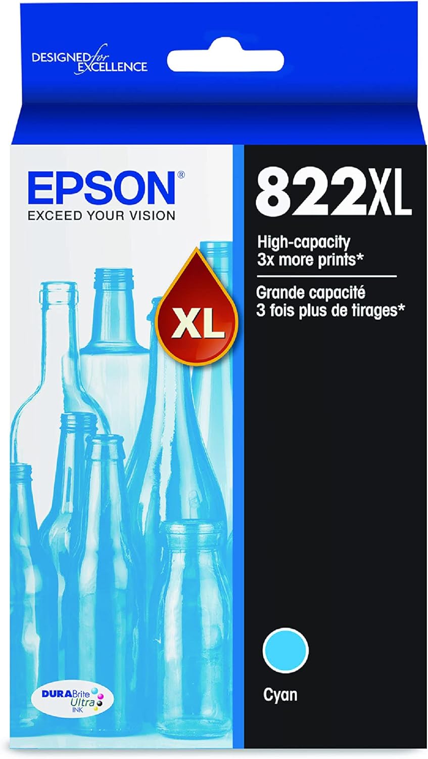 Epson T822 DURABrite Ultra Ink Cartucho cian de alta capacidad (T822XL220-S) para impresoras Workforce Pro seleccionadas y cartucho magenta de alta