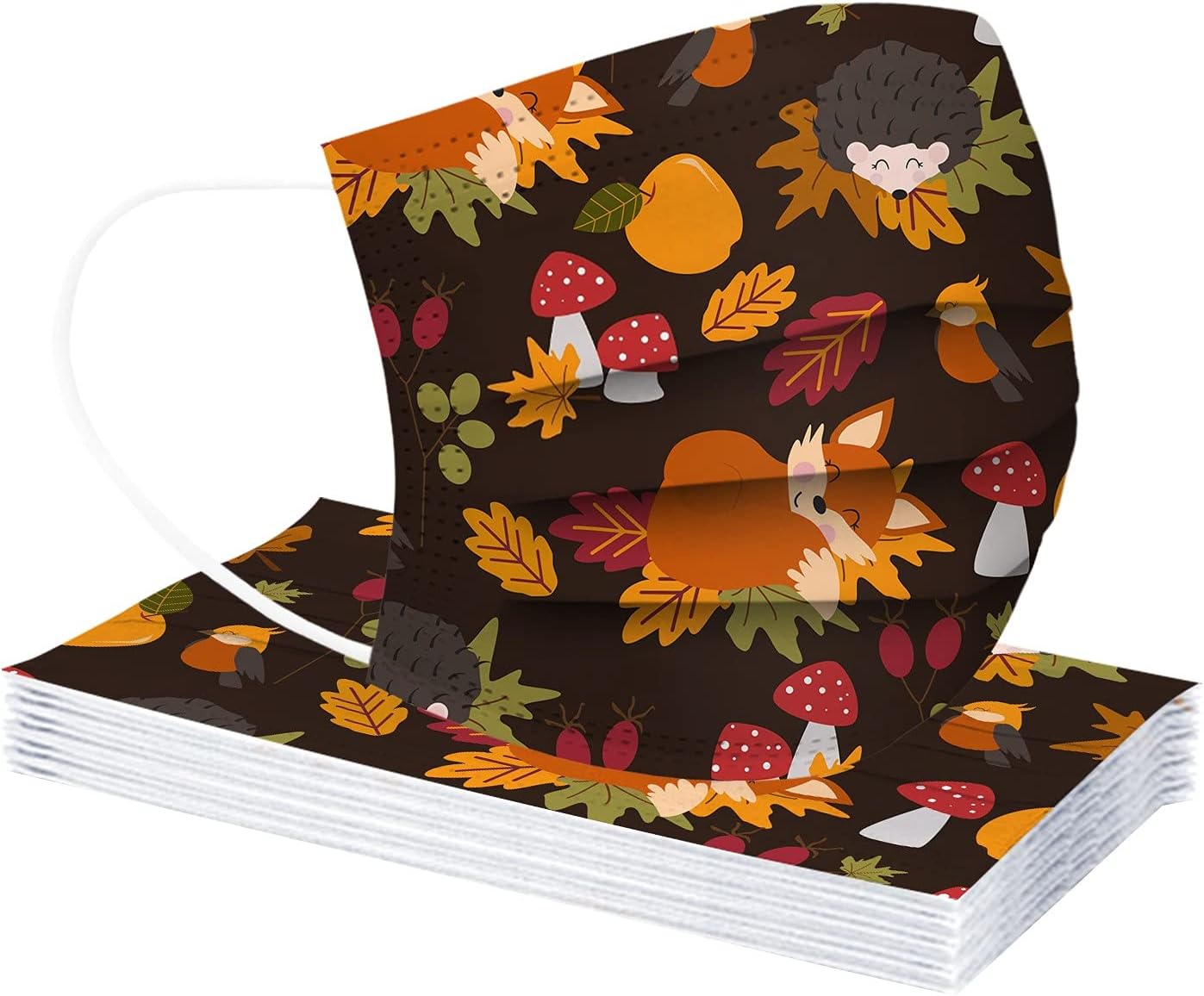50 mascarillas desechables de Acción de Gracias y Navidad para adultos, 3 capas para otoño e invierno, con diseños para mujeres y hombres