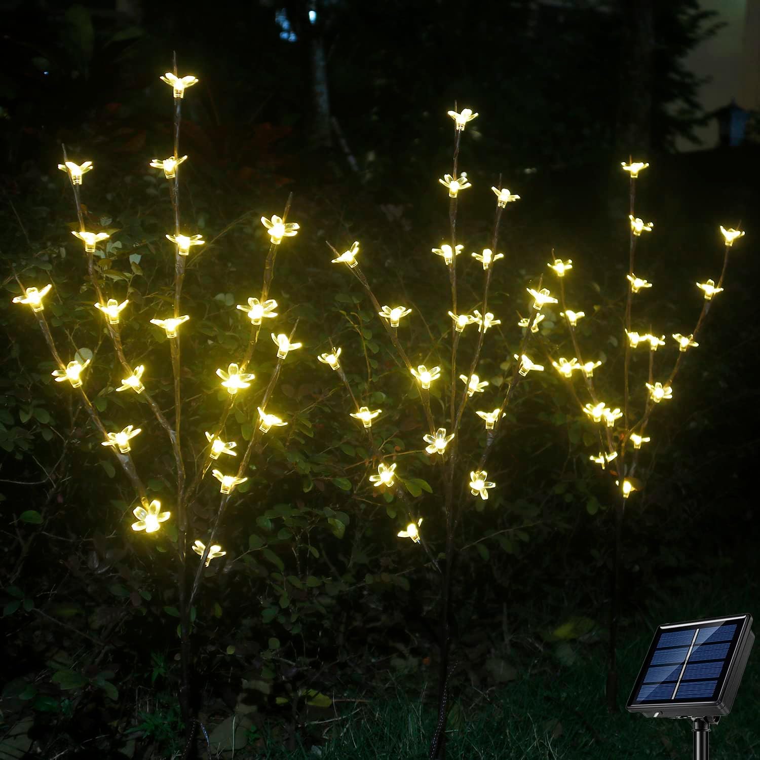 Luces solares de cerezo para exteriores, luces LED de árbol de flores artificiales, 60 LED impermeables, luces decorativas solares para jardín,