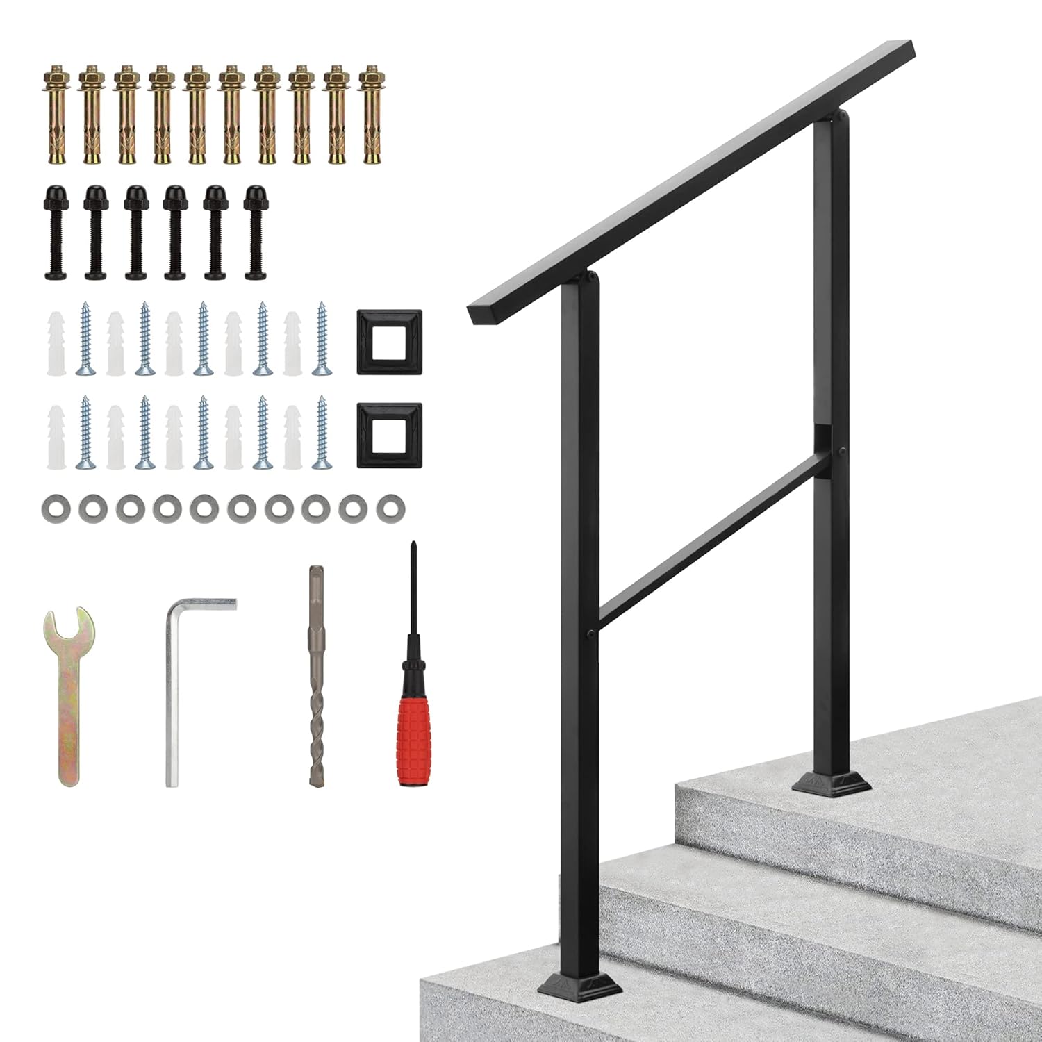 Pasamanos para escalones al aire libre para 2-3 escalones, barandilla negra de hierro forjado para rampas para porches, rango de transición
