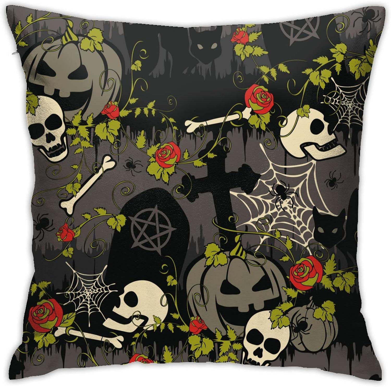 ALYYDFF Gothic Halloween with Red Roses Scary Fashion Throw Pillow Cover for Kids Pillow Case for Sofa Bed Chair Living Room Home Decorative Square