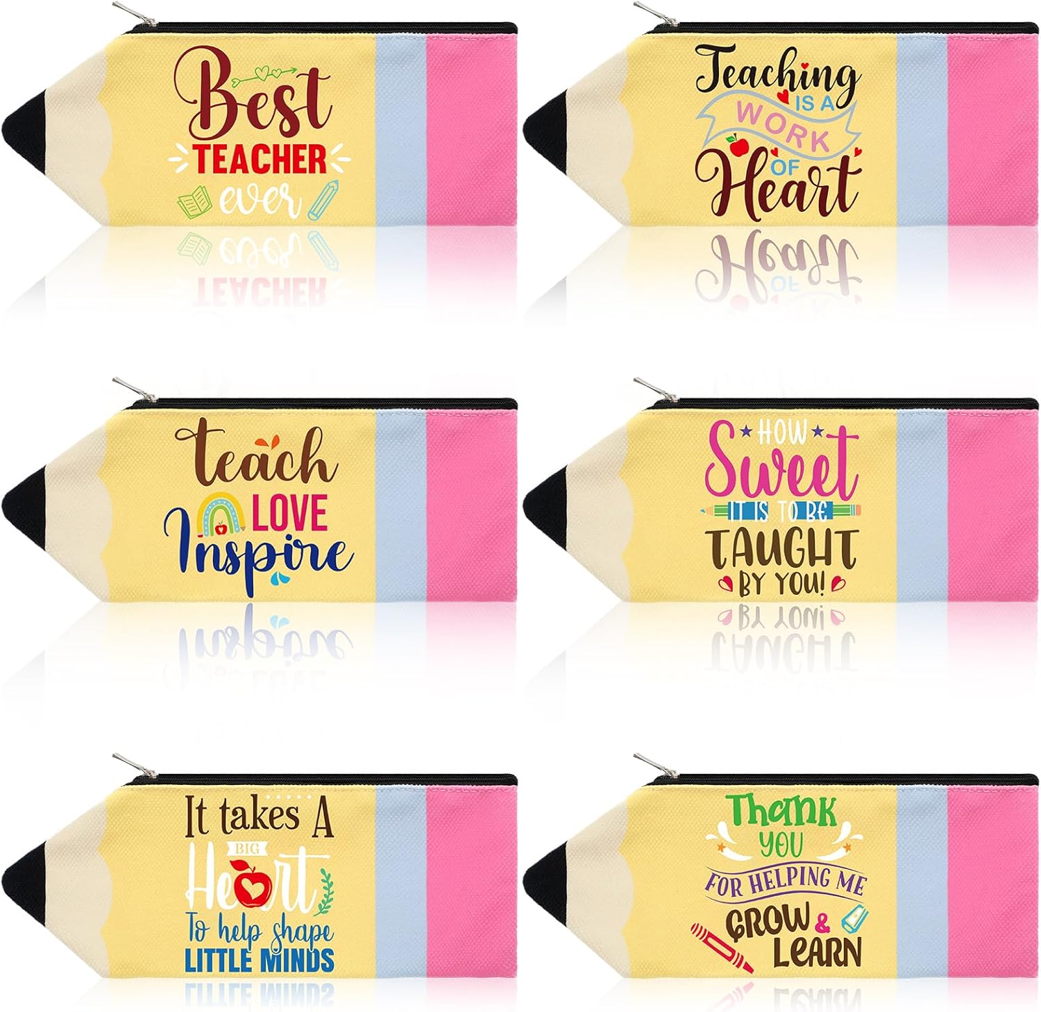 Kisston 6 estuches para lápices Kawaii con forma de lápiz, bolsa portátil para lápices con cremallera, bonita bolsa para bolígrafos para regalos de