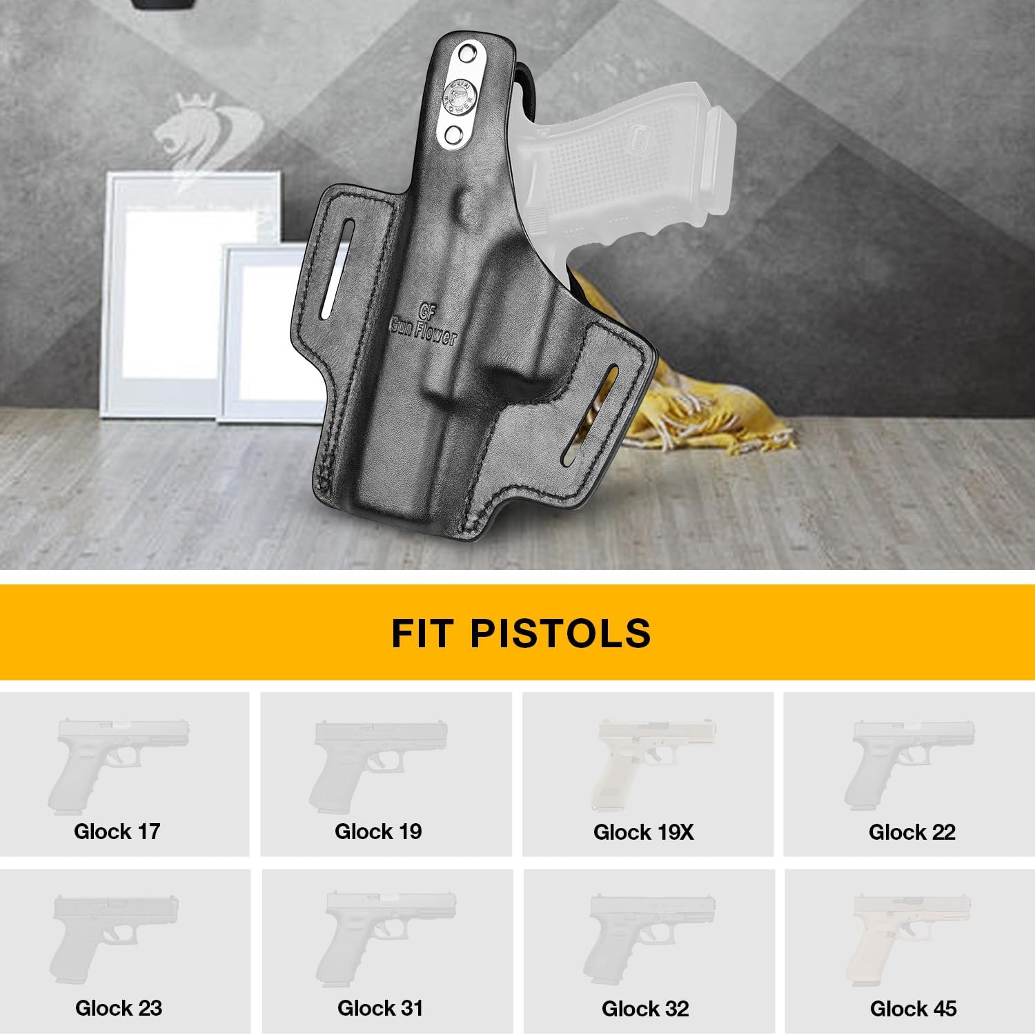 OWB – Funda de pulgar para Colt 1911 y 1911 5 pulgadas, Glock 17 19 19 x 22 23 31 32 45Taurus G2C G3C, PT111 PT140. Funda de cuero de grano completo