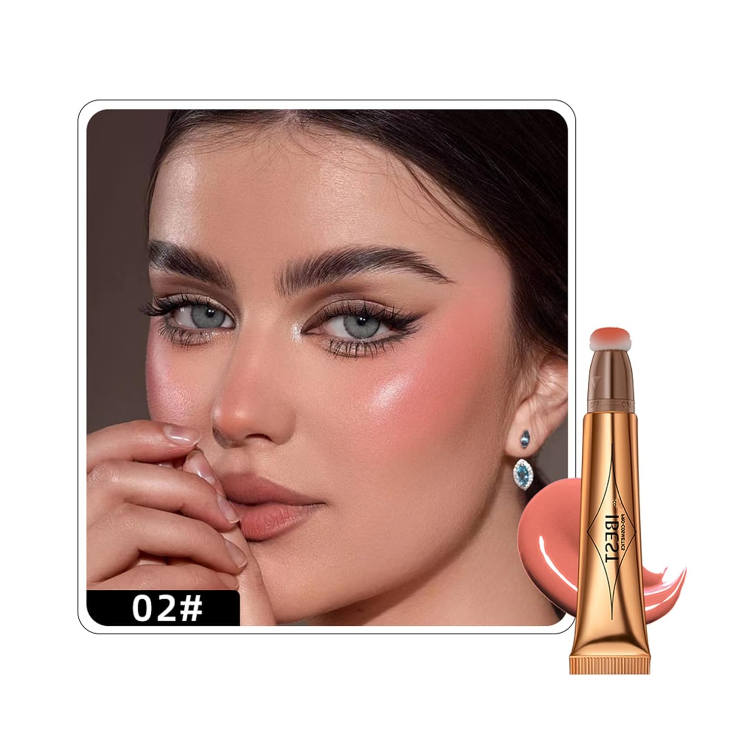 MAEPEOR Varita de rubor líquido en barra de rubor líquido, suave y ligera, mezclable, con aplicador de cojín (2# rosa crema)