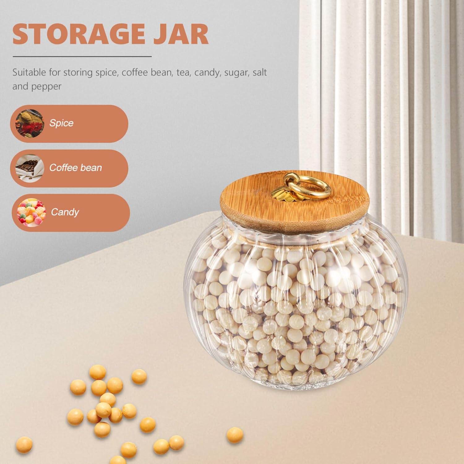 Yardwe Tarro de calabaza de cristal con tapa, tarro de caramelo de calabaza transparente con tapa hermética, pequeño recipiente de almacenamiento de