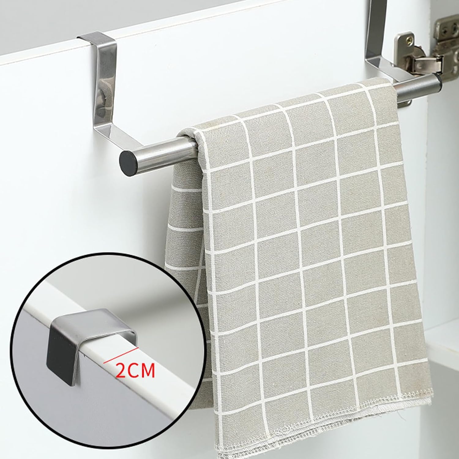 Toallero de acero inoxidable para puerta de armario (paquete de 2)  Toallero de cocina y baño, perfecto para toallas de mano o té