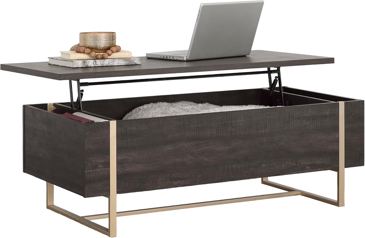 Sauder Walter Heights – Mesa de centro de madera con tapa elevable en hoja de nogal