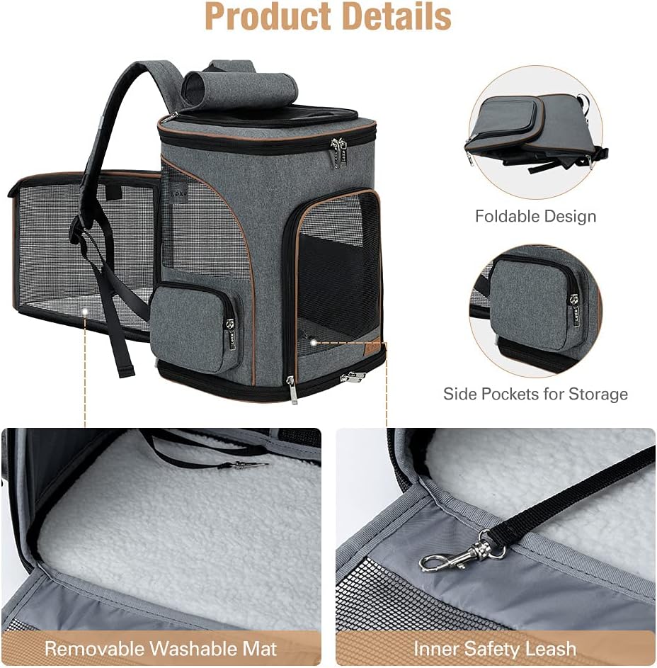 Lekesky Mochila para gatos expandible para perros, aprobada por aerolíneas, mochila para mascotas, para gatos, perros pequeños, cachorros, color gris