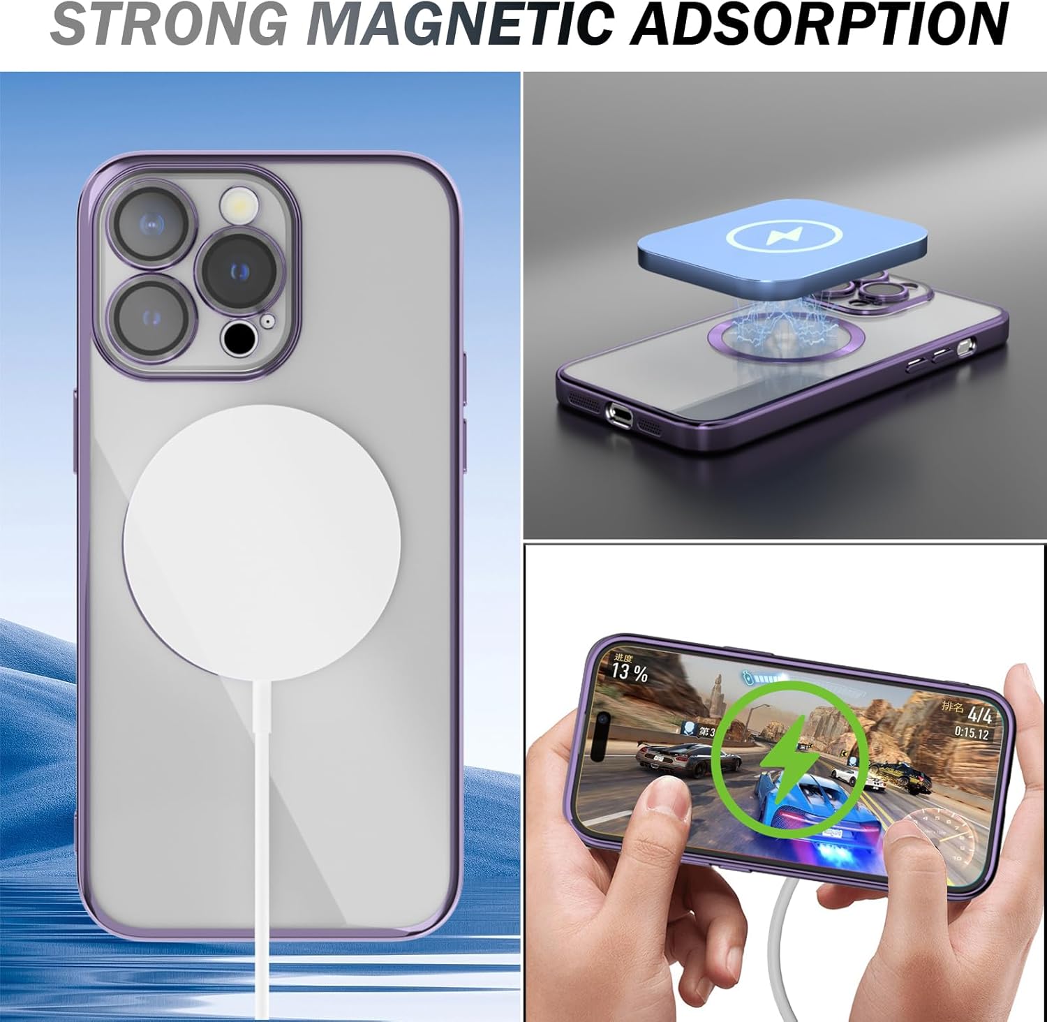 KSWOUS Funda magnética transparente para iPhone 15 Pro Max compatible con MagSafe protección completa de la lente de la cámara chapado de lujo para