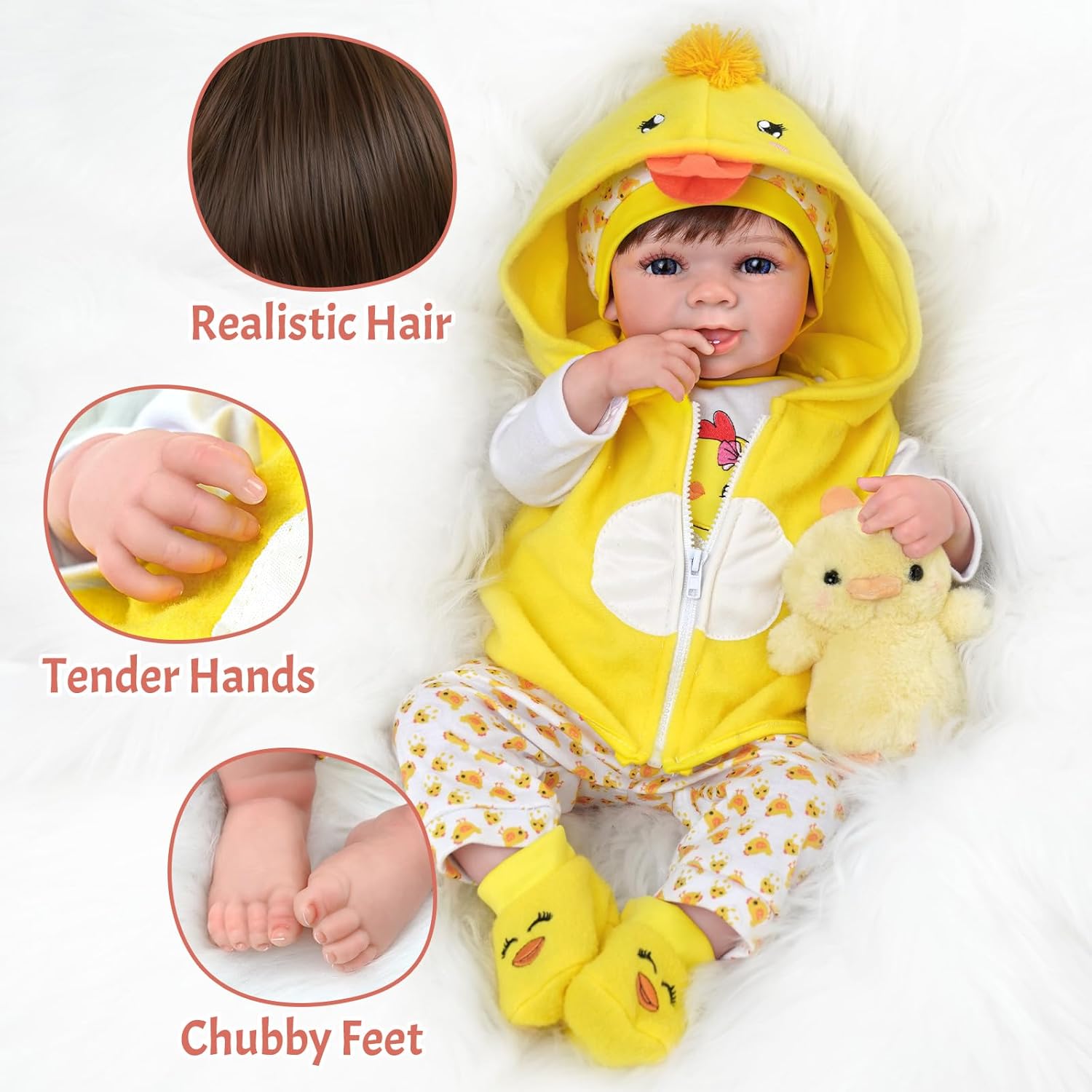 ADFO Muñecas de bebé Reborn de 22 pulgadas, linda sonrisa, realista, muñeca recién nacida, cuerpo suave, muñecas de bebé de la vida real con caja de