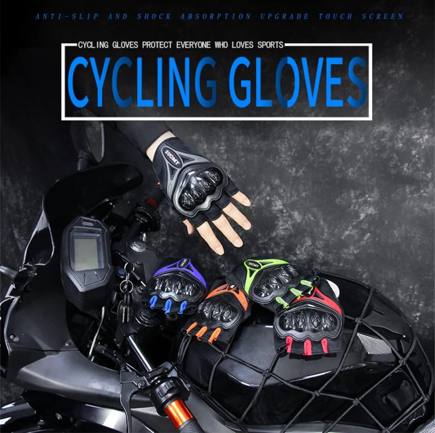 Guantes de motocicleta para hombre, medio dedo, malla transpirable, guantes de motocicleta para nudillos duros, para pantalla táctil, guantes
