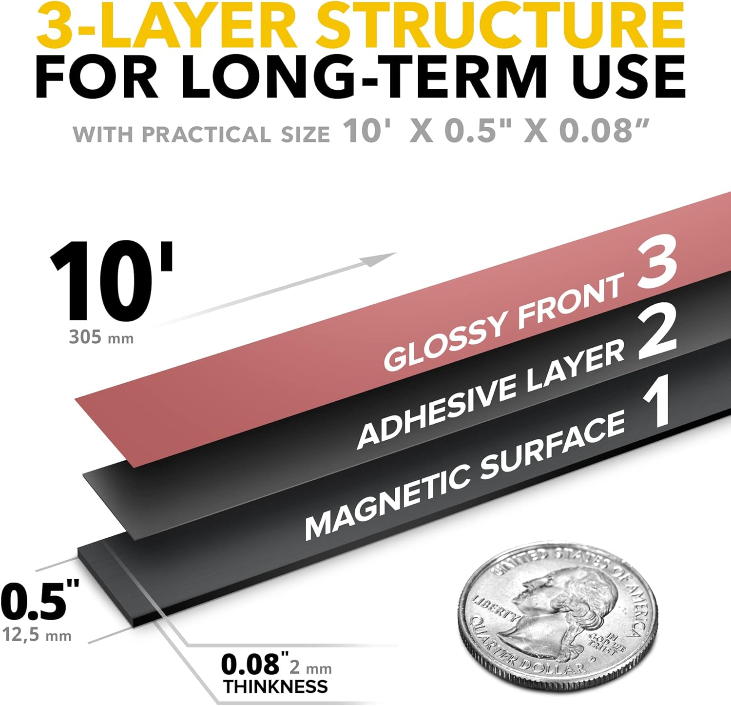Cinta magnética flexible, tira magnética de 12 pulgada x 10 pies con fuerte autoadhesivo, cinta magnética ideal para proyectos de bricolaje y