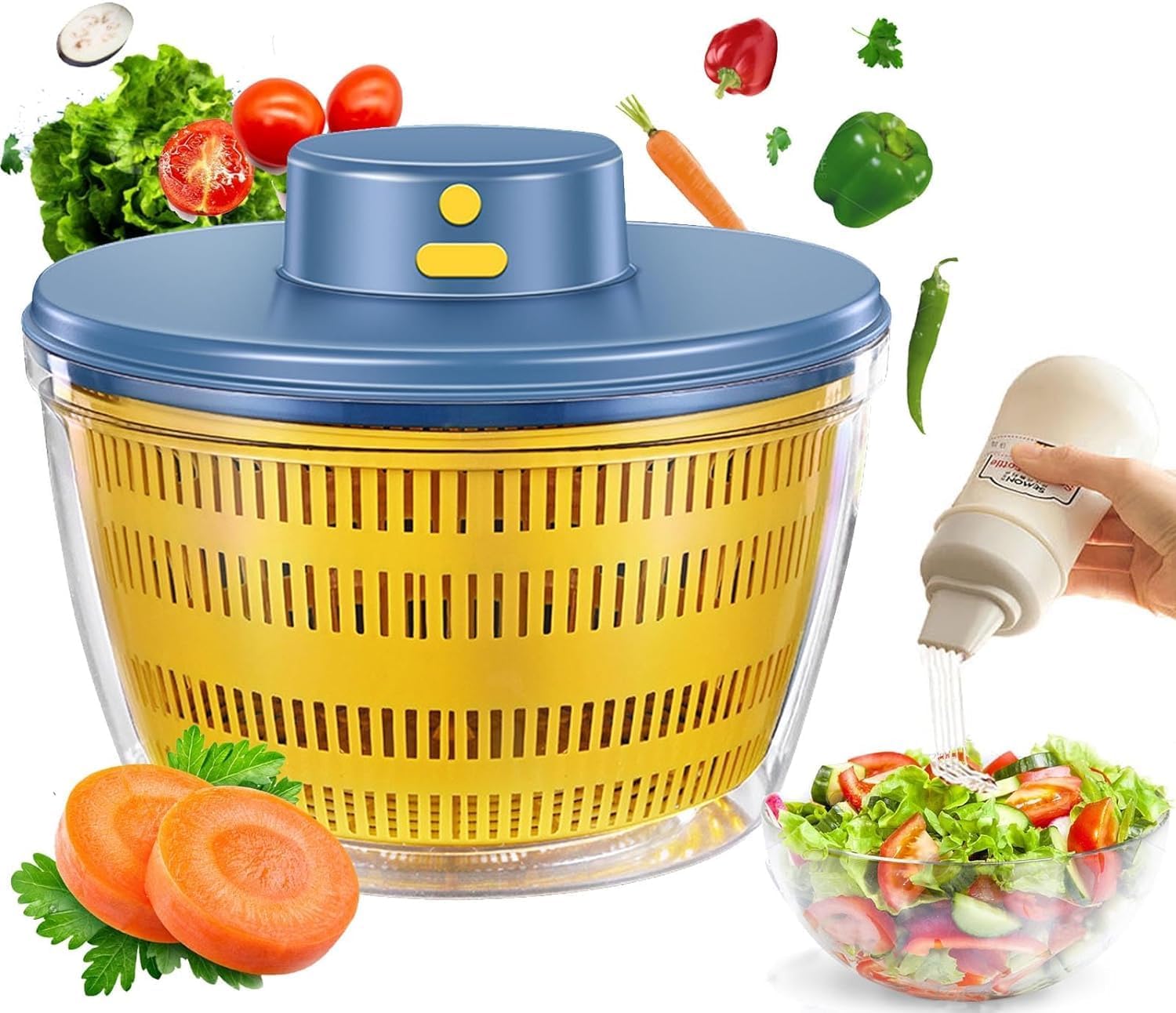Girador eléctrico de ensalada de 4.2 cuartos de galón, limpiador de frutas, secadora de verduras, lavadora de frutas con cuenco y colador, mezclador