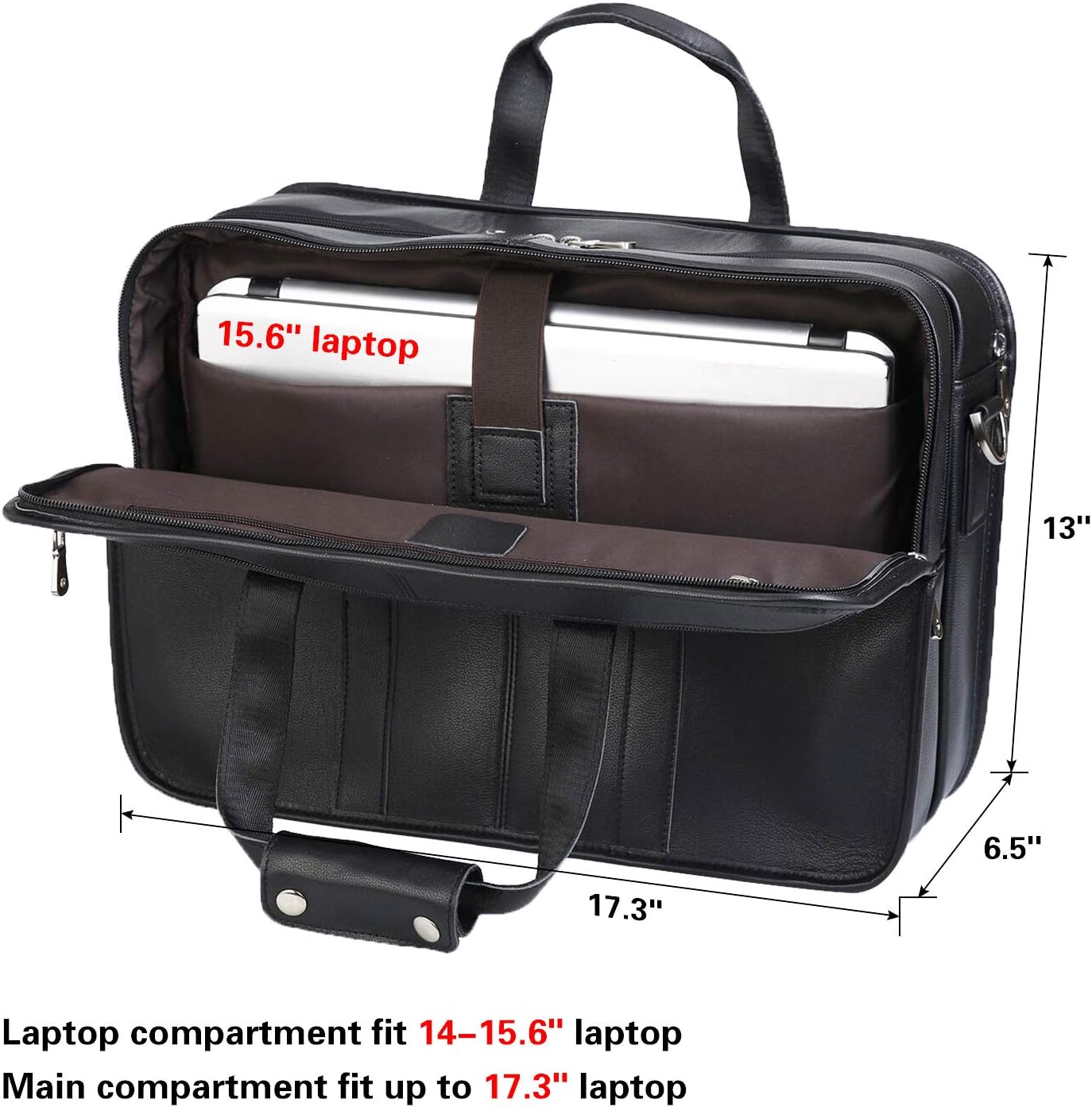 Polare Modern – Maletín para portátil de 17 pulgadas con piel de grano completo y cremalleras YKK de primera calidad
