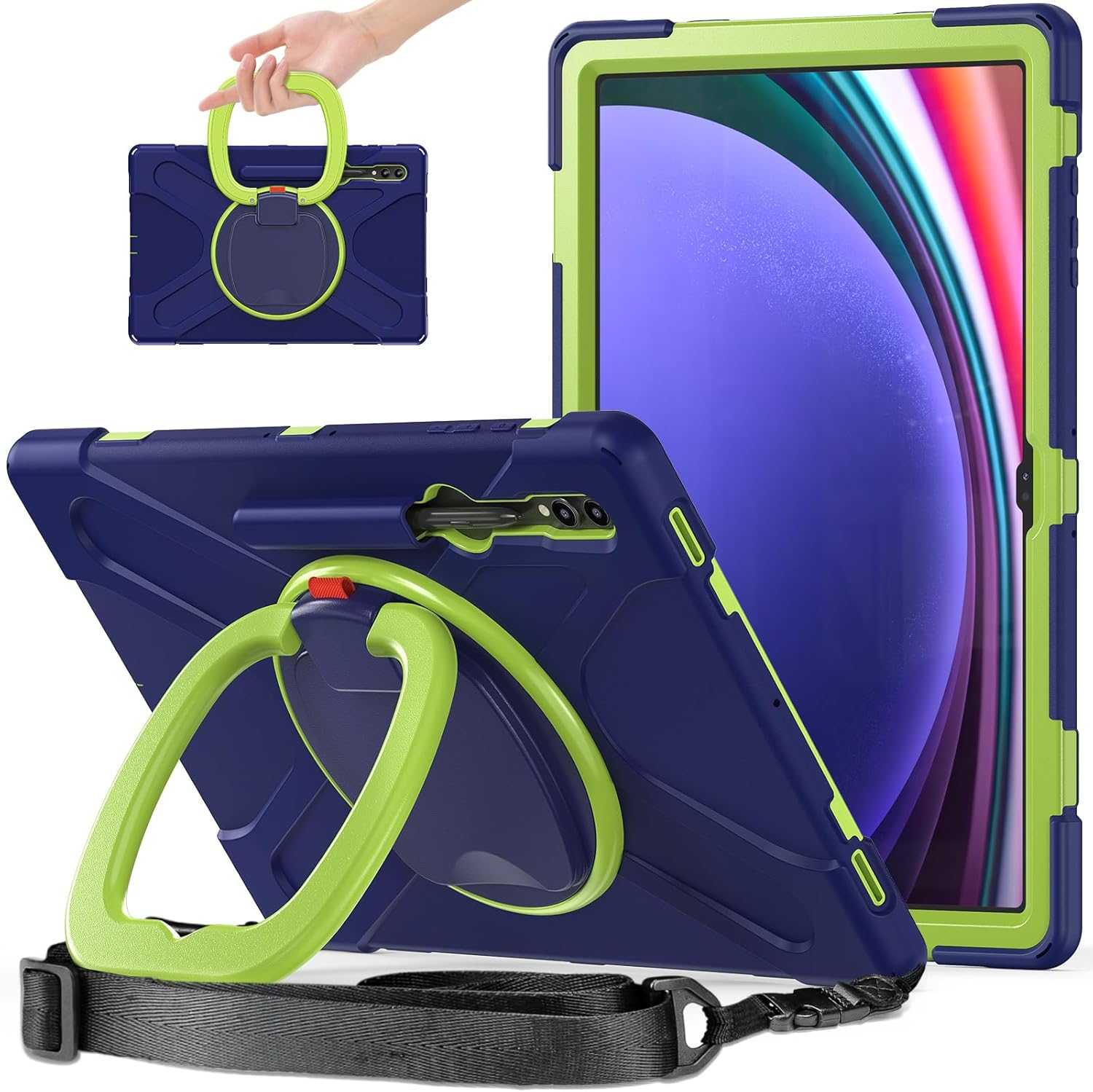 Funda de rotación 360 para Samsung Galaxy Tab S9 Ultra de 14.6 pulgadas, funda resistente con anillo giratorio, correa de transporte para hombro,