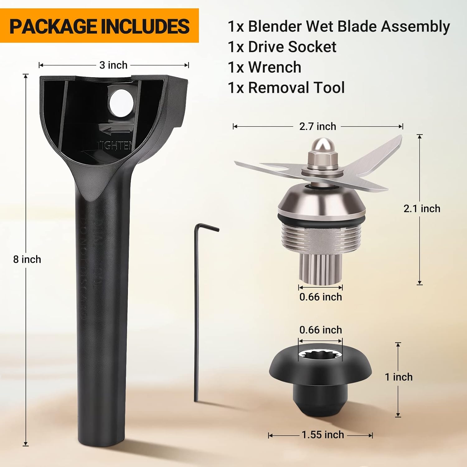 Blender – Conjunto de cuchilla húmeda con llave y kit de herramientas de extracción de enchufe de accionamiento, piezas de repuesto compatibles con
