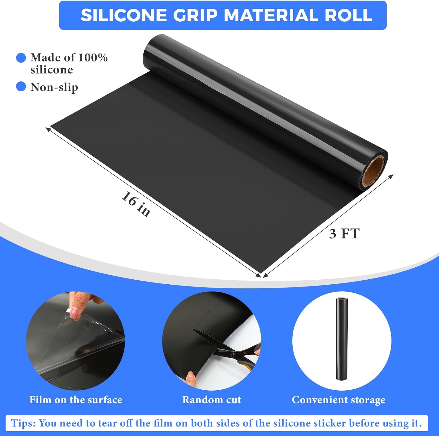 Drydiet Rollo de material antideslizante de 16 pulgadas x 3 pies, material de agarre de silicona antideslizante, rollo cortado a medida, tapete