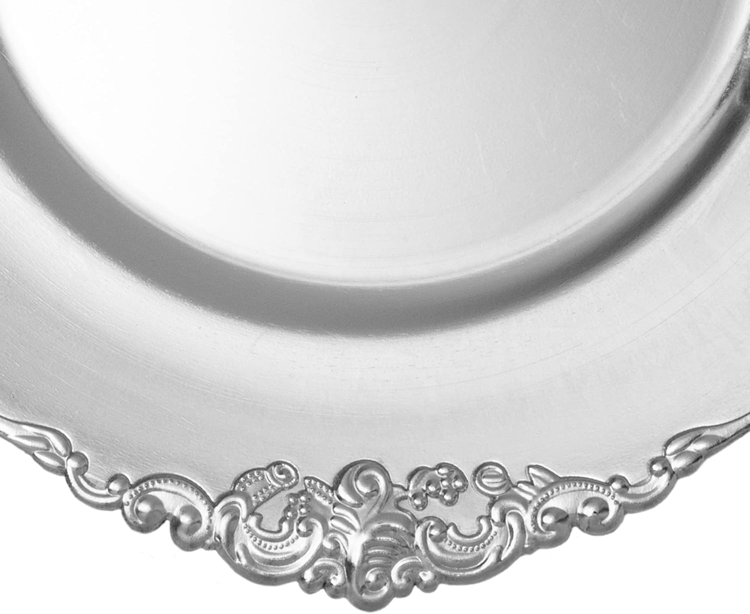 Simply Elegant Plato cargador de plástico con borde de filigrana  Placa de servicio para fiestas, cenas, bodas, quinceañeras y eventos, 13 pulgadas