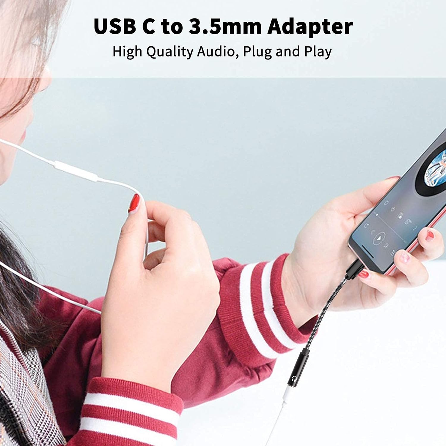 ACAGET Adaptador de auriculares USB C a 0.138 in, convertidor de conector de audio USB tipo C, chip DAC, cable trenzado, adaptador de auriculares