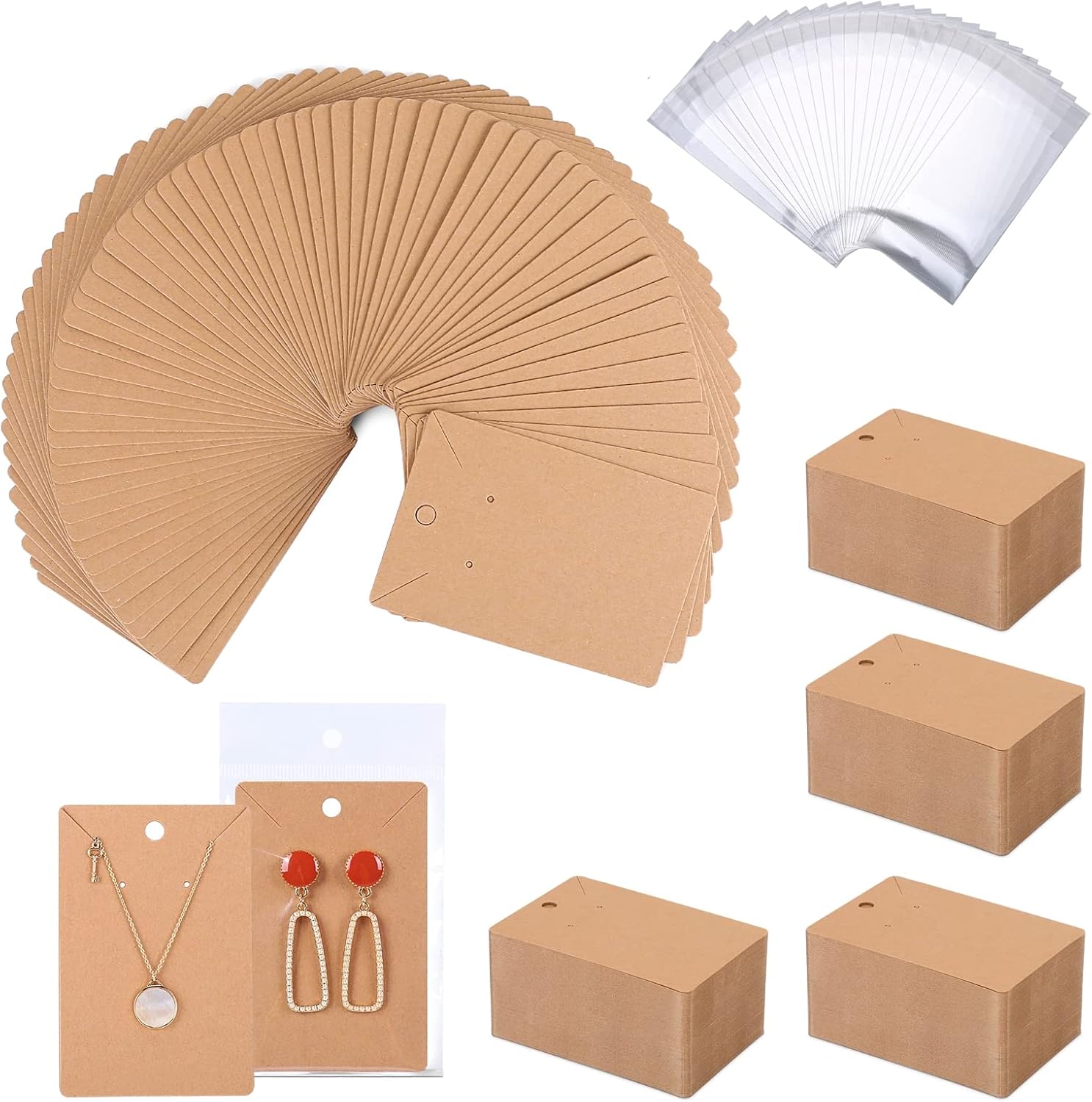 ovsor 850 tarjetas de exhibición de pendientes y 500 bolsas para aretes y collares y embalaje de joyas