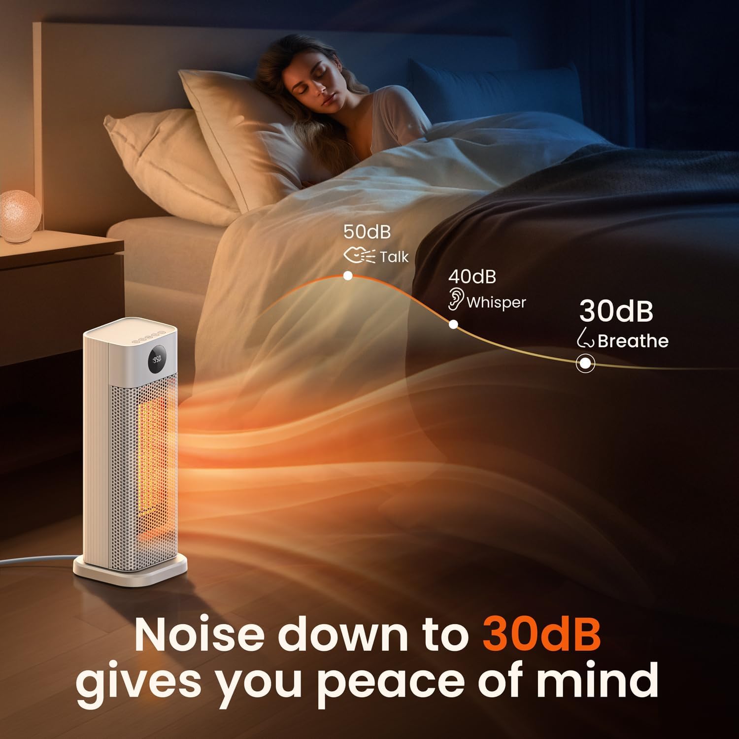 BURLAN Calentador de espacio para uso en interiores, calentador eléctrico portátil para dormitorio, calentador eléctrico PTC de 1500 W con