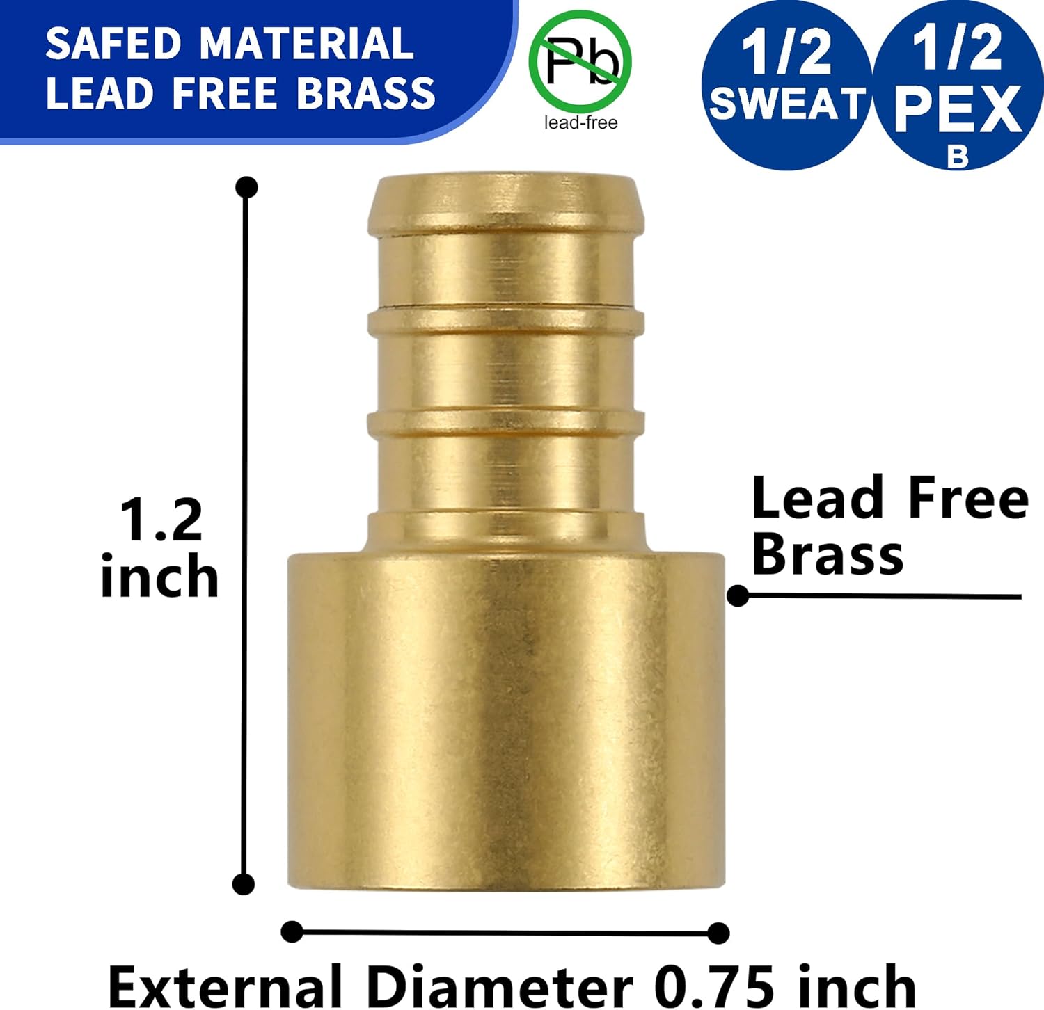 Lidertik – Adaptador de sudor hembra de cobre a Pex de 12 pulgada, 12 pulgada Pex F1807 x 12 pulgada (paquete de 10)